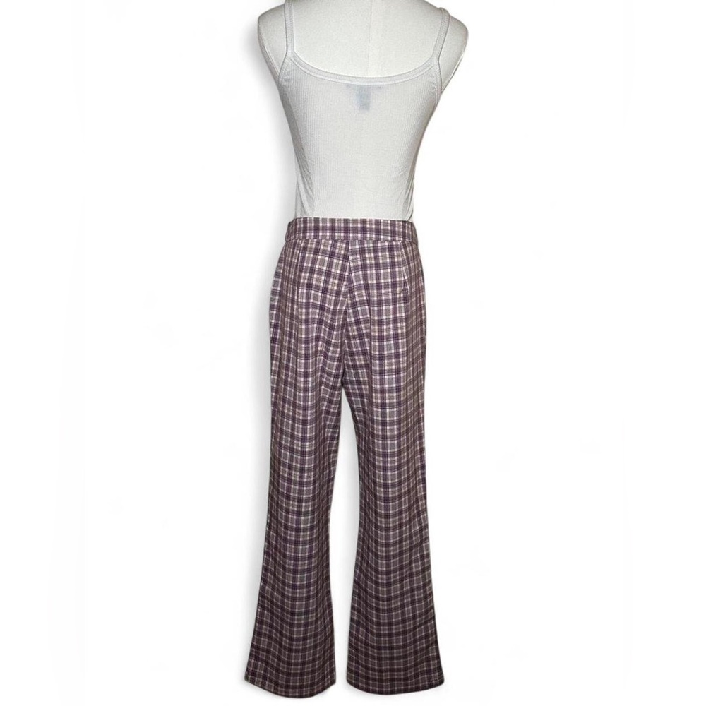 Wide-Leg Plaid Pants in Purple and White - Picture 3 of 4